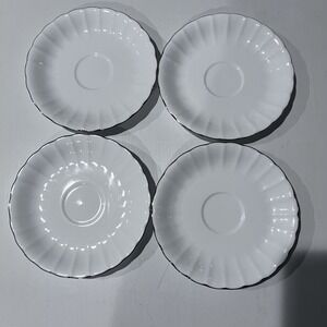 Refine Hoya Bone China White Dessert Plates White Gold Rim Embossed‎ 4 Total 6"